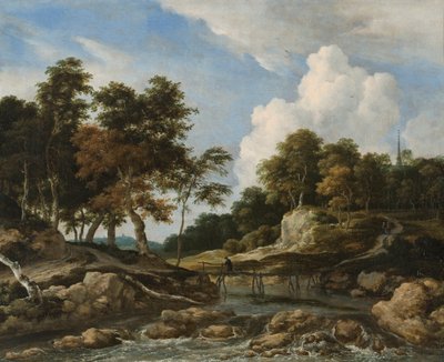 橋のある緑豊かな川の風景 作： Jacob van Ruisdael